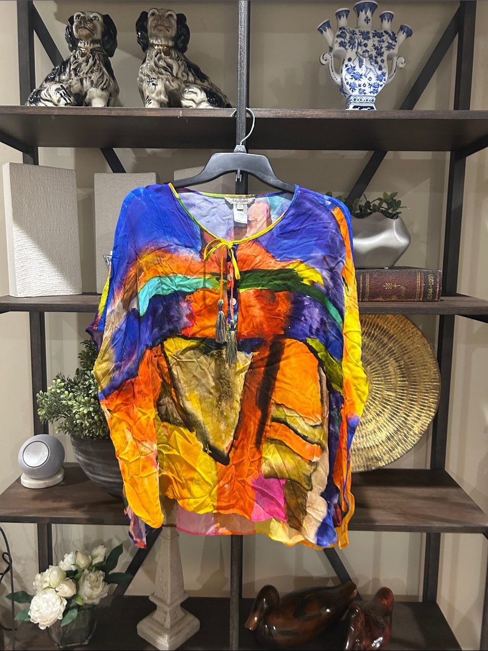 John Mark colorful  Abstract Tie-Front Women’s Top - Multicolor
